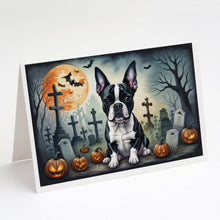Load image into Gallery viewer, Boston Terrier Spooky Halloween Greeting Cards -  Blank Note Cards – 8-Pack of Artist-Designed Cards with Envelopes