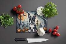 Load image into Gallery viewer, Boston Terrier Spooky Halloween Glass Cutting Boards – Durable, Decorative Kitchen Art Large