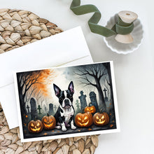 Load image into Gallery viewer, Boston Terrier Spooky Halloween Greeting Cards -  Blank Note Cards – 8-Pack of Artist-Designed Cards with Envelopes