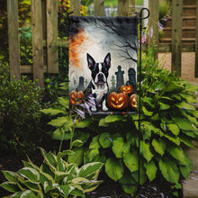 Load image into Gallery viewer, Boston Terrier Spooky Halloween Garden Flag – Dog in Cemetery Scene