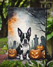 Load image into Gallery viewer, Boston Terrier Spooky Halloween Garden Flag – Dog in Cemetery Scene