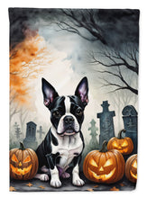 Load image into Gallery viewer, Boston Terrier Spooky Halloween Garden Flag – Dog in Cemetery Scene