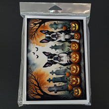 Load image into Gallery viewer, Boston Terrier Spooky Halloween Greeting Cards -  Blank Note Cards – 8-Pack of Artist-Designed Cards with Envelopes