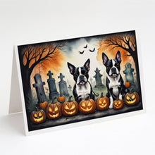 Load image into Gallery viewer, Boston Terrier Spooky Halloween Greeting Cards -  Blank Note Cards – 8-Pack of Artist-Designed Cards with Envelopes