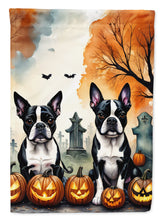 Load image into Gallery viewer, Boston Terrier Spooky Halloween Garden Flag – Dog in Cemetery Scene