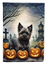 Load image into Gallery viewer, Cairn Terrier Spooky Halloween Garden Flag – Dog in Cemetery Scene