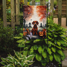 Load image into Gallery viewer, Dachshund Spooky Halloween Garden Flag – Dog in Cemetery Scene