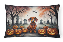 Load image into Gallery viewer, Dachshund Spooky Halloween Fabric Decorative Pillow
