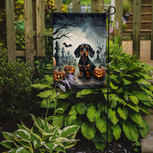 Load image into Gallery viewer, Dachshund Spooky Halloween Garden Flag – Dog in Cemetery Scene