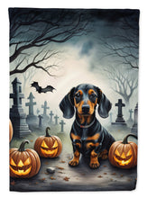 Load image into Gallery viewer, Dachshund Spooky Halloween Garden Flag – Dog in Cemetery Scene
