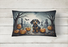 Load image into Gallery viewer, Dachshund Spooky Halloween Fabric Decorative Pillow