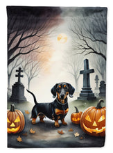 Load image into Gallery viewer, Dachshund Spooky Halloween Garden Flag – Dog in Cemetery Scene