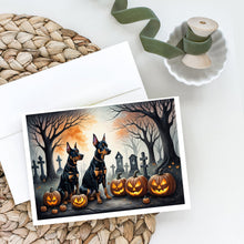 Load image into Gallery viewer, Doberman Pinscher Spooky Halloween Greeting Cards -  Blank Note Cards – 8-Pack of Artist-Designed Cards with Envelopes
