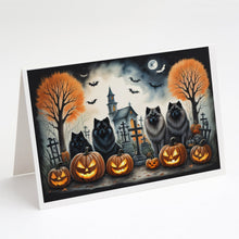 Load image into Gallery viewer, Keeshond Spooky Halloween Greeting Cards -  Blank Note Cards – 8-Pack of Artist-Designed Cards with Envelopes