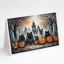 Load image into Gallery viewer, Keeshond Spooky Halloween Greeting Cards -  Blank Note Cards – 8-Pack of Artist-Designed Cards with Envelopes