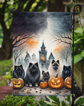 Load image into Gallery viewer, Keeshond Spooky Halloween Garden Flag – Dog in Cemetery Scene