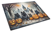 Load image into Gallery viewer, Keeshond Spooky Halloween Glass Cutting Boards – Durable, Decorative Kitchen Art Large
