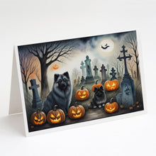 Load image into Gallery viewer, Keeshond Spooky Halloween Greeting Cards -  Blank Note Cards – 8-Pack of Artist-Designed Cards with Envelopes