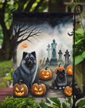 Load image into Gallery viewer, Keeshond Spooky Halloween Garden Flag – Dog in Cemetery Scene
