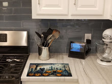 Load image into Gallery viewer, Keeshond Spooky Halloween Glass Cutting Boards – Durable, Decorative Kitchen Art Large
