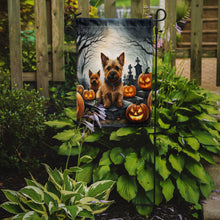 Load image into Gallery viewer, Norwich Terrier Spooky Halloween Garden Flag – Dog in Cemetery Scene