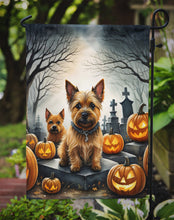 Load image into Gallery viewer, Norwich Terrier Spooky Halloween Garden Flag – Dog in Cemetery Scene