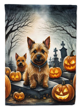 Load image into Gallery viewer, Norwich Terrier Spooky Halloween Garden Flag – Dog in Cemetery Scene