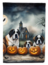 Load image into Gallery viewer, Saint Bernard Spooky Halloween Garden Flag – Dog in Cemetery Scene