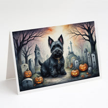 Load image into Gallery viewer, Scottish Terrier Spooky Halloween Greeting Cards -  Blank Note Cards – 8-Pack of Artist-Designed Cards with Envelopes