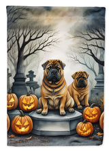 Load image into Gallery viewer, Shar Pei Spooky Halloween Garden Flag – Dog in Cemetery Scene