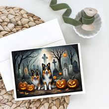 Load image into Gallery viewer, Sheltie Spooky Halloween Greeting Cards -  Blank Note Cards – 8-Pack of Artist-Designed Cards with Envelopes
