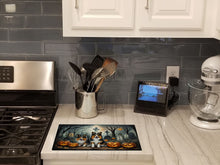Load image into Gallery viewer, Sheltie Spooky Halloween Glass Cutting Boards – Durable, Decorative Kitchen Art Large
