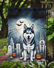 Load image into Gallery viewer, Siberian Husky Spooky Halloween Garden Flag – Dog in Cemetery Scene