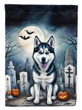 Load image into Gallery viewer, Siberian Husky Spooky Halloween Garden Flag – Dog in Cemetery Scene