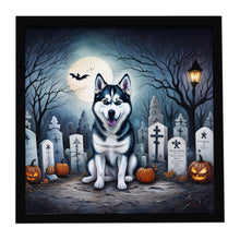 Load image into Gallery viewer, Siberian Husky Spooky Halloween Framed Metal Print