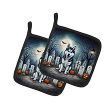 Load image into Gallery viewer, Siberian Husky Spooky Halloween Pot Holders - Set of 2 Decorative Kitchen Helpers | Made in the USA