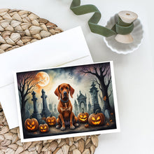 Load image into Gallery viewer, Vizsla Spooky Halloween Greeting Cards -  Blank Note Cards – 8-Pack of Artist-Designed Cards with Envelopes