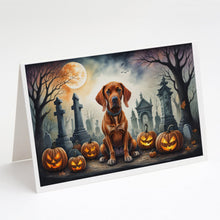 Load image into Gallery viewer, Vizsla Spooky Halloween Greeting Cards -  Blank Note Cards – 8-Pack of Artist-Designed Cards with Envelopes