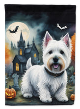Load image into Gallery viewer, Westie Spooky Halloween Garden Flag – Dog in Cemetery Scene