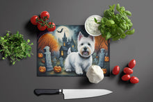 Load image into Gallery viewer, Westie Spooky Halloween Glass Cutting Boards – Durable, Decorative Kitchen Art Large