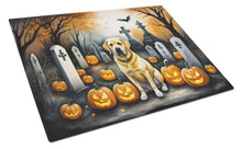 Load image into Gallery viewer, Yellow Labrador Retriever Spooky Halloween Glass Cutting Boards – Durable, Decorative Kitchen Art Large