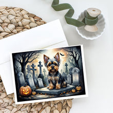 Load image into Gallery viewer, Yorkshire Terrier Spooky Halloween Greeting Cards -  Blank Note Cards – 8-Pack of Artist-Designed Cards with Envelopes
