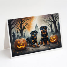 Load image into Gallery viewer, Rottweiler Spooky Halloween Greeting Cards -  Blank Note Cards – 8-Pack of Artist-Designed Cards with Envelopes