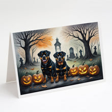 Load image into Gallery viewer, Rottweiler Spooky Halloween Greeting Cards -  Blank Note Cards – 8-Pack of Artist-Designed Cards with Envelopes