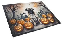 Load image into Gallery viewer, Fawn Pug Spooky Halloween Glass Cutting Boards – Durable, Decorative Kitchen Art Large