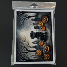 Load image into Gallery viewer, Black Pug Spooky Halloween Greeting Cards -  Blank Note Cards – 8-Pack of Artist-Designed Cards with Envelopes