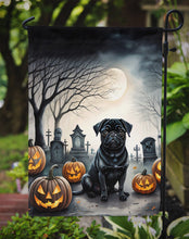 Load image into Gallery viewer, Black Pug Spooky Halloween Garden Flag – Dog in Cemetery Scene