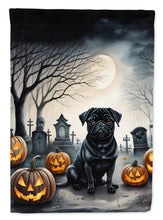 Load image into Gallery viewer, Black Pug Spooky Halloween Garden Flag – Dog in Cemetery Scene