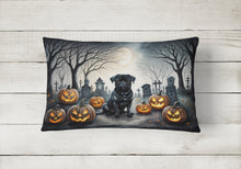 Load image into Gallery viewer, Black Pug Spooky Halloween Fabric Decorative Pillow