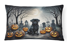 Load image into Gallery viewer, Black Pug Spooky Halloween Fabric Decorative Pillow